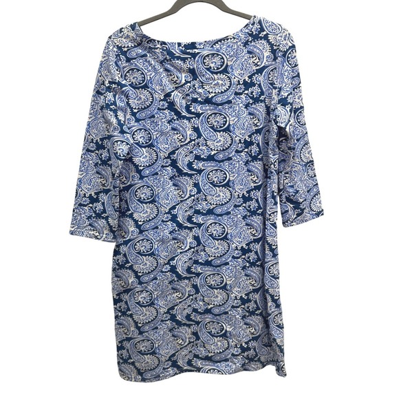Gretchen Scott Paisley Print Dress 3/4 Sleeve Casual Blue White M - Picture 1 of 4